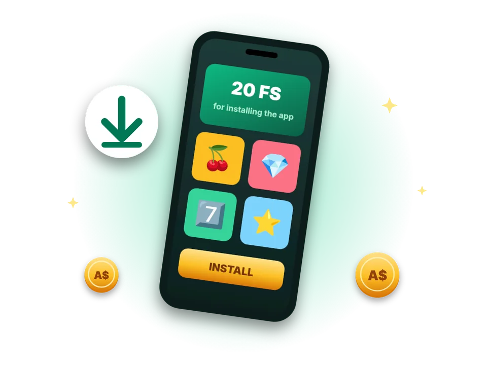 WinSpirit app on a phone with 20 free spins for installing